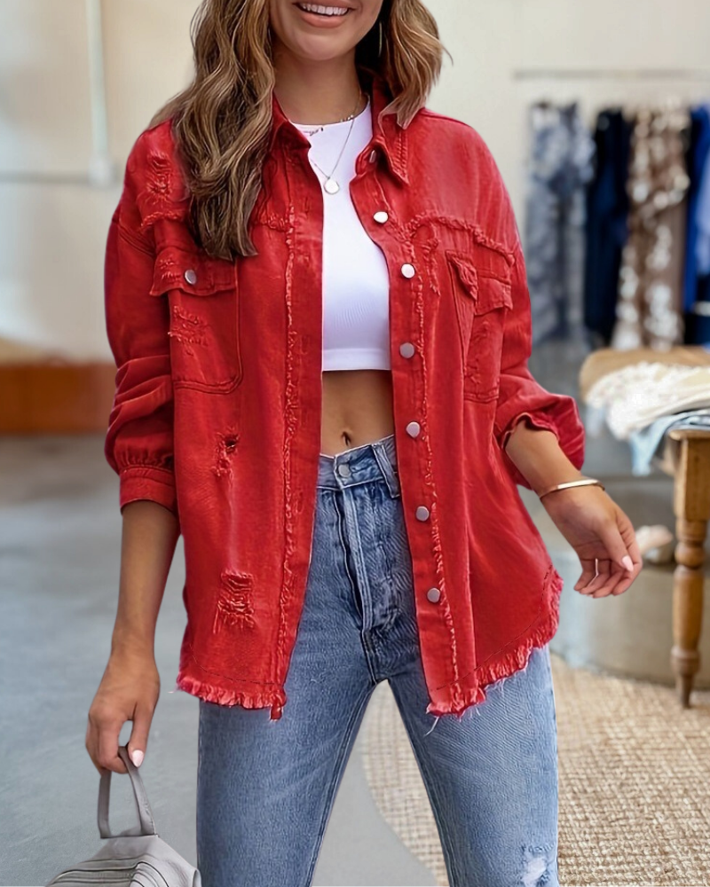 Raw Edges Denim Ripped Jacket