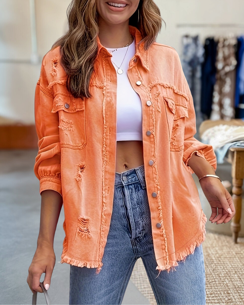 Raw Edges Denim Ripped Jacket