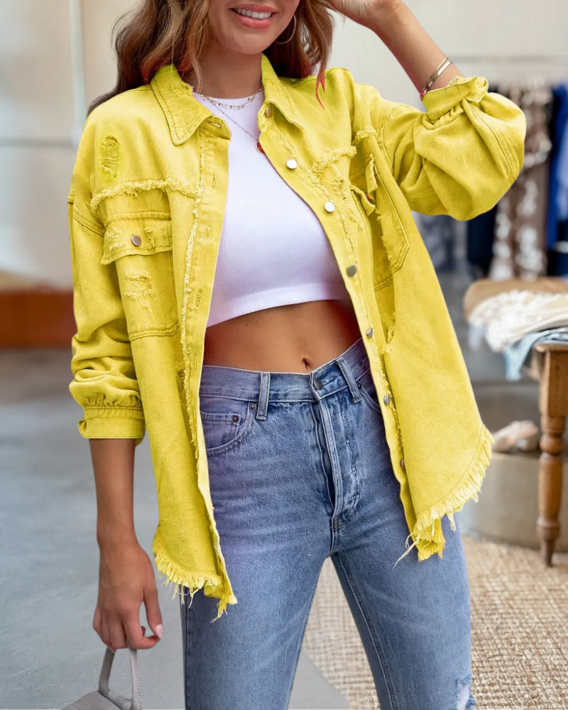 Raw Edges Denim Ripped Jacket