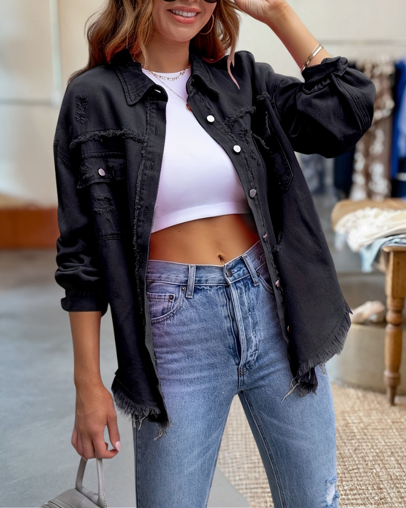 Raw Edges Denim Ripped Jacket
