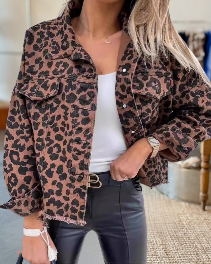 Denim Leopard Print Jacket