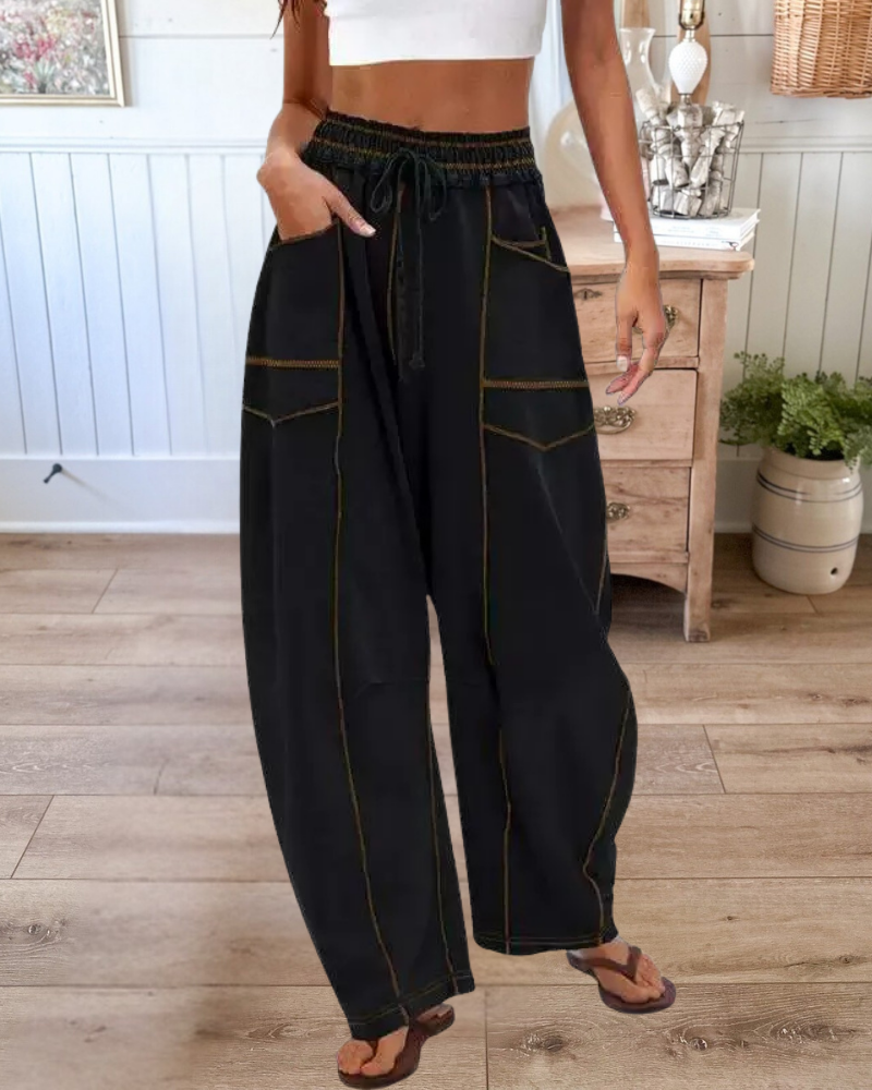 Y2k Patchwork High Waisted Barrel Pants