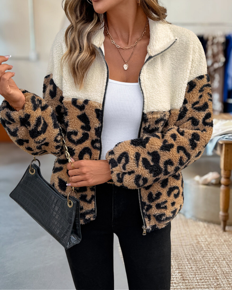 Leopard Zip Up Fleece Jacket