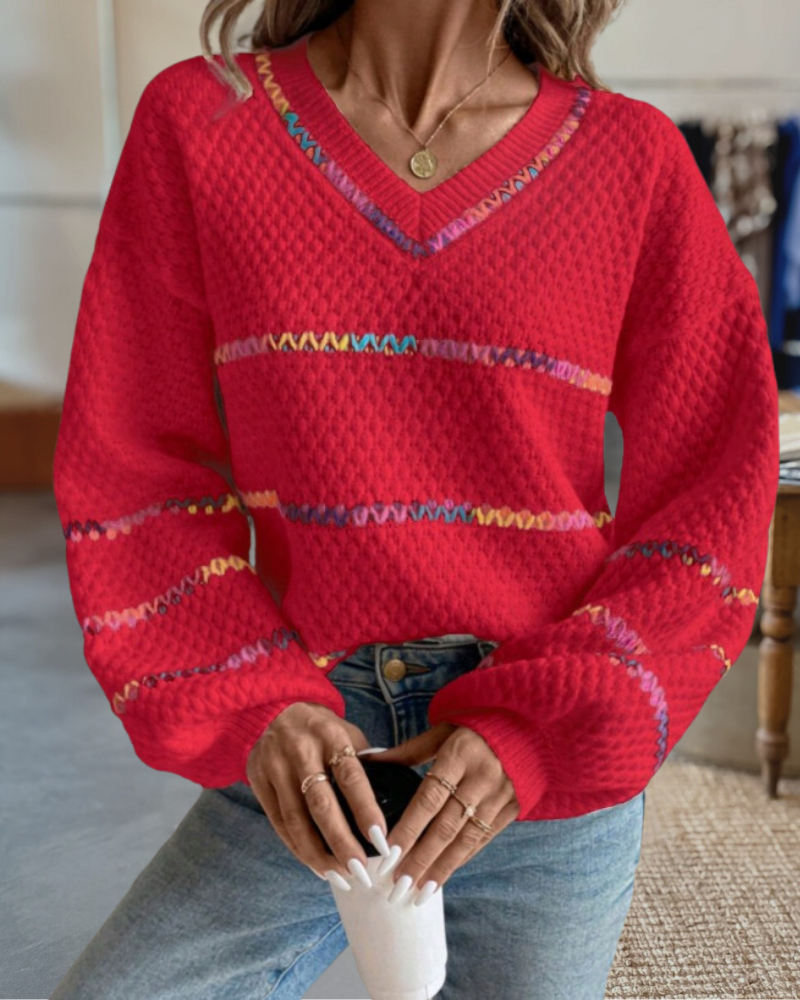 Rainbow Striped V Neck Sweater