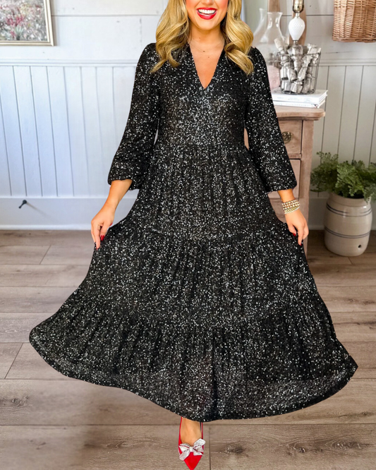 Sequined Long Sleeve Midi Dress