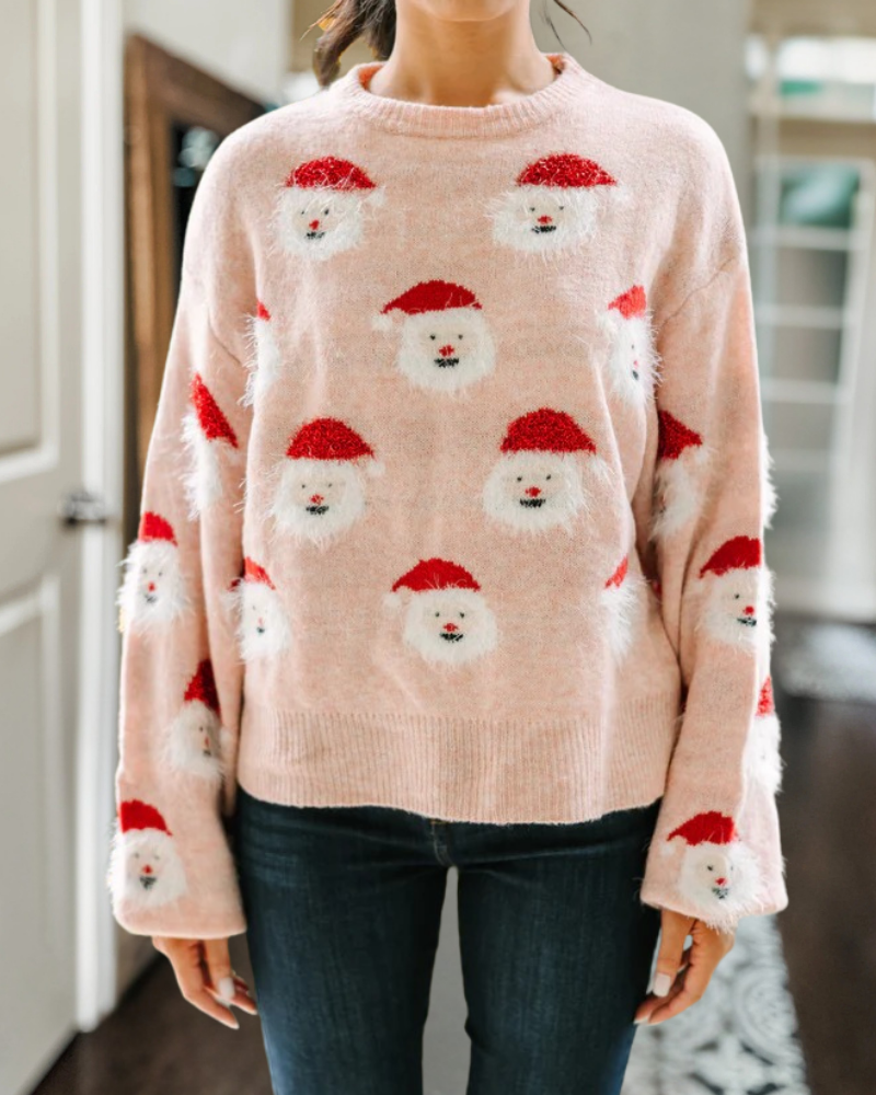 Santa Claus Patterned Pink Sweater