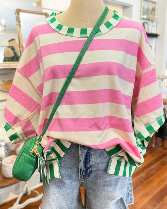 Striped Patchwork Cozy Round Neck Blouse