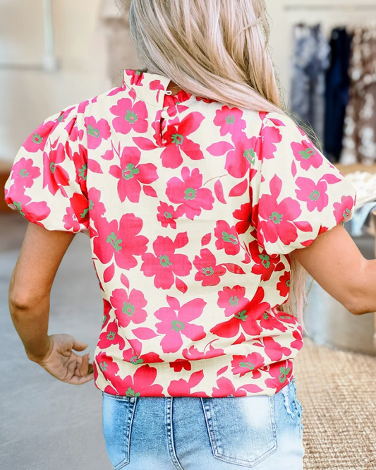 Floral Print Stunning Puff Sleeve T-Shirt