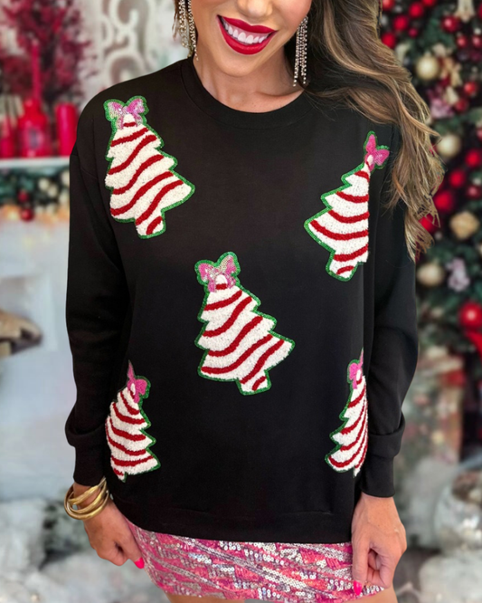 Sequined Decor Christmas Tree Sweatshirt