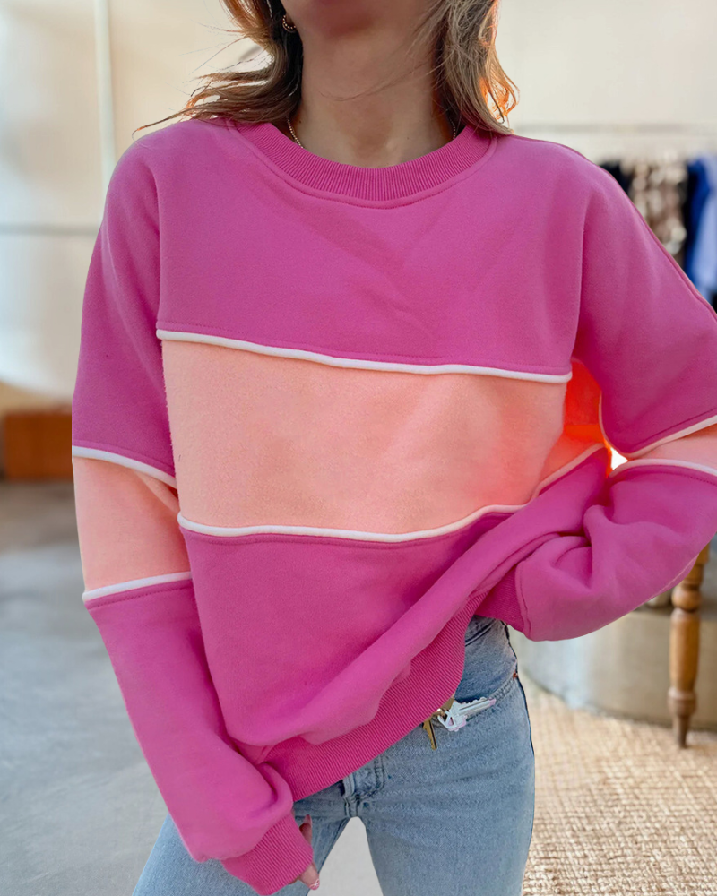 Color Block Pretty Round Neck Sweatshirt