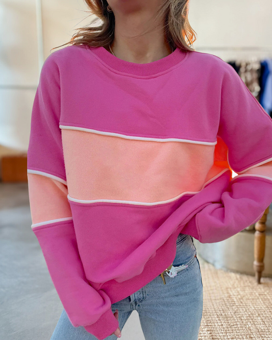 Color Block Pretty Round Neck Sweatshirt