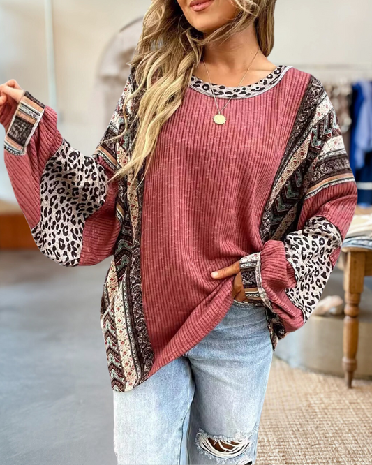Mixed Print Patchwork Relaxed Striped Textured Blouse