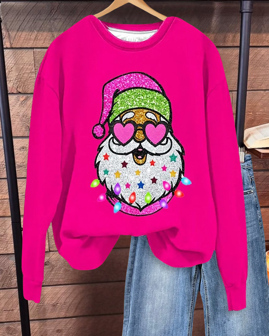 Santa Claus Print Urban Round Neck Sweatshirt