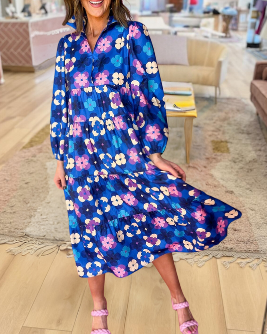 Floral Print Classic Tiered Midi Dress