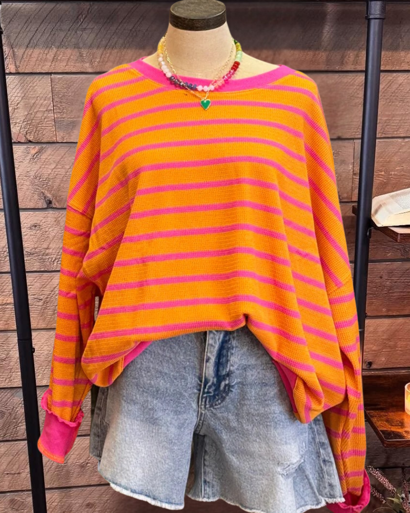 Striped Casual Wear Drop Shoulder Sweatshirt