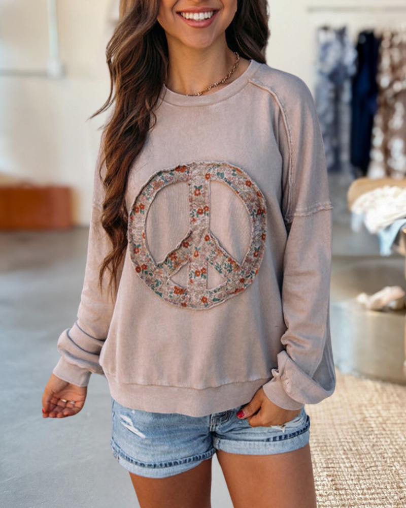 Peace Applique On-trend Round Neck Sweatshirt