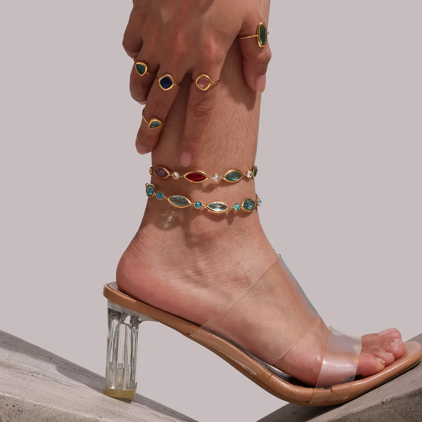 Rainbow Color Glass Bracelet Anklet