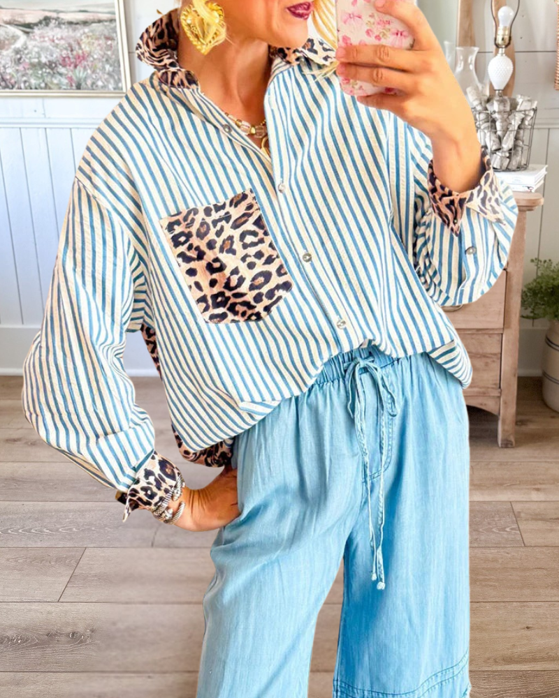 Brown Leopard Print Stripe Top