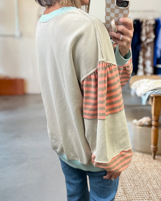 Contrast Striped Sleeve Oversized Sweatshirt