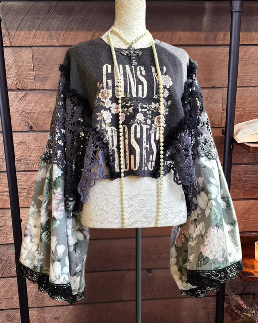 "Guns N' Roses" Lace Trimmed Sweatshirt