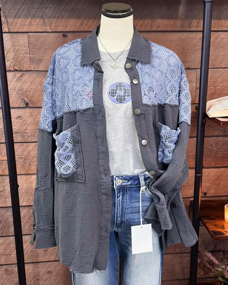 Bubble Cotton Crochet Patchwork Top