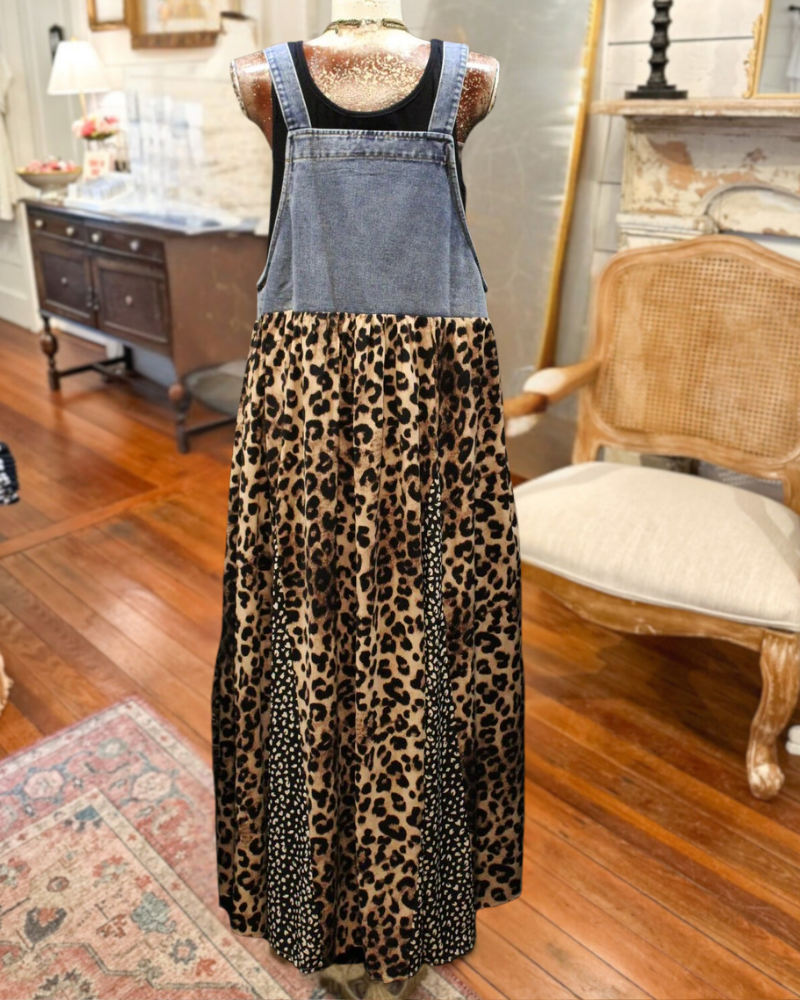 Leopard Print Overall Maxi Dress