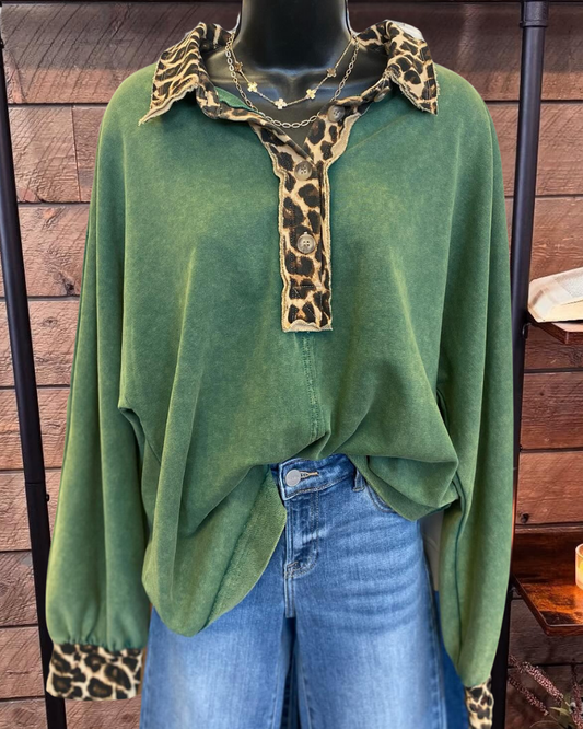 Leopard Polo Collar Pullover