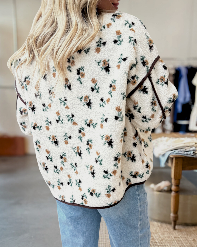 Floral Print Sherpa Half Zip Jacket