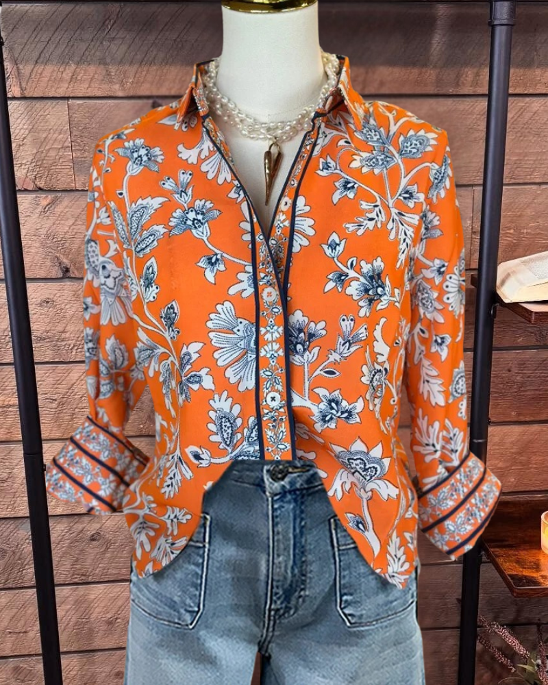 Vintage Floral Print Collared Blouse