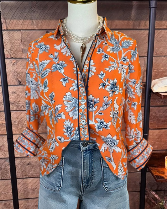 Vintage Floral Print Collared Blouse