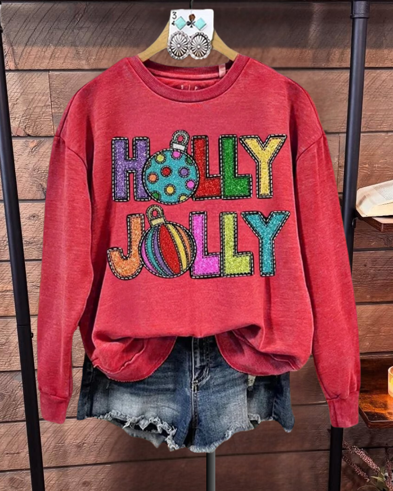 Sequin Holly Jolly Patch Sweatshirt