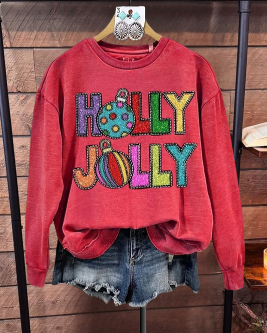 Sequin Holly Jolly Patch Sweatshirt