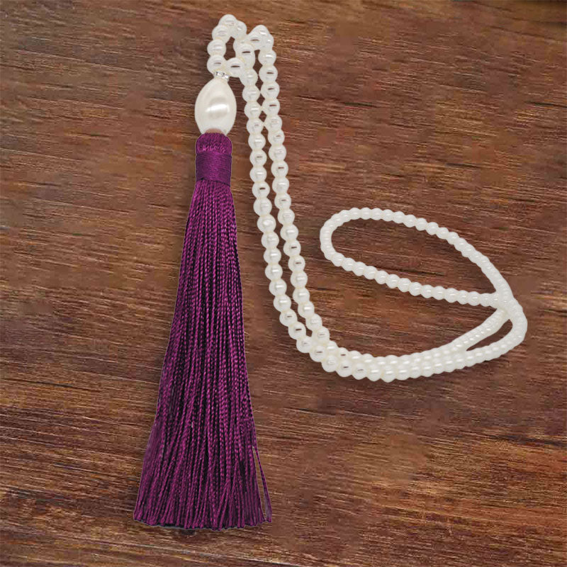 Solid Color Faux Pearl Simple Tassel Necklace