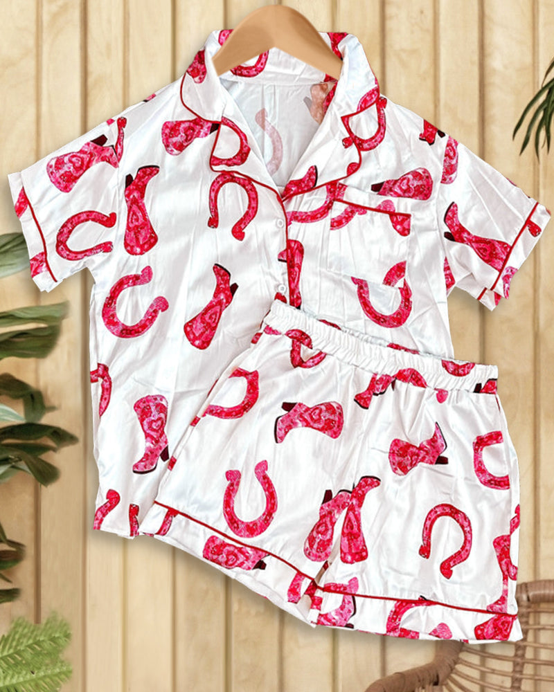 Cartoon Boot Print Piping Classic Pant Suit