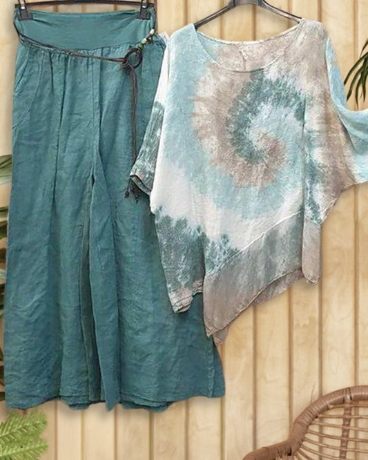 Tie Dye Chic Irregular Wide Leg Pant Suit