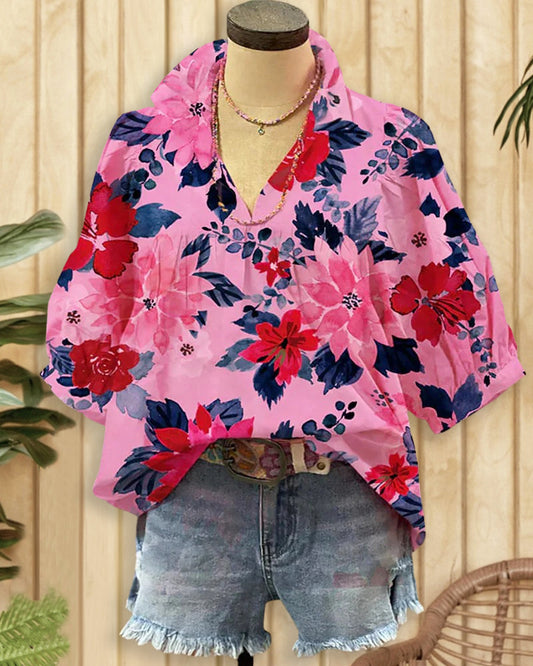 Floral Print Pretty V Neck T-Shirt