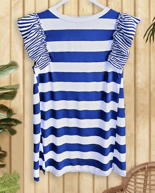 Striped Smart Ruffle Sleeve Mini Dress