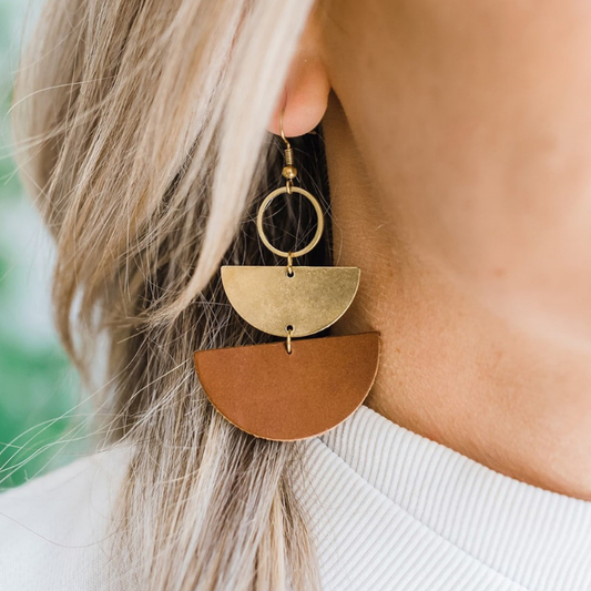 Color Block Layered Crescent Pendant Dramatic Earrings