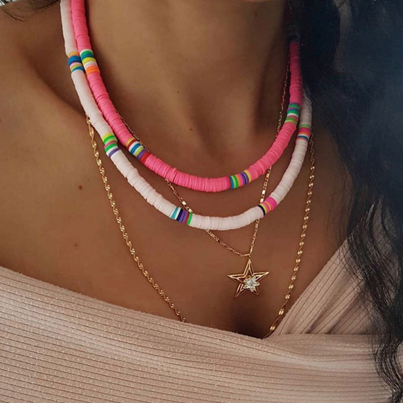 Multicolor Polymer Clay Slice Beachy Clavicle Chain