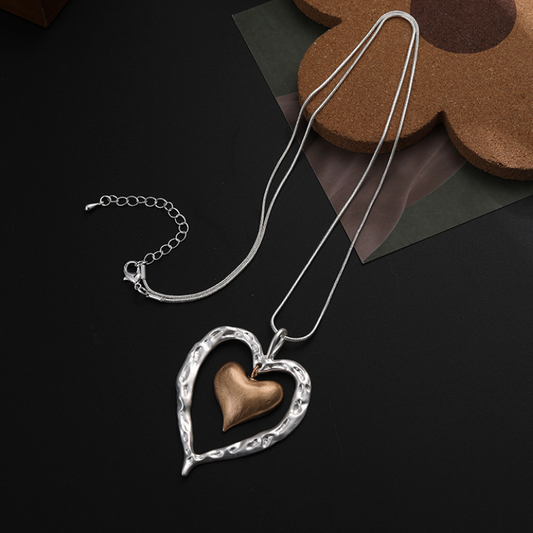 Hit Color Double-layer Heart-shaped Pendant Urban Necklace