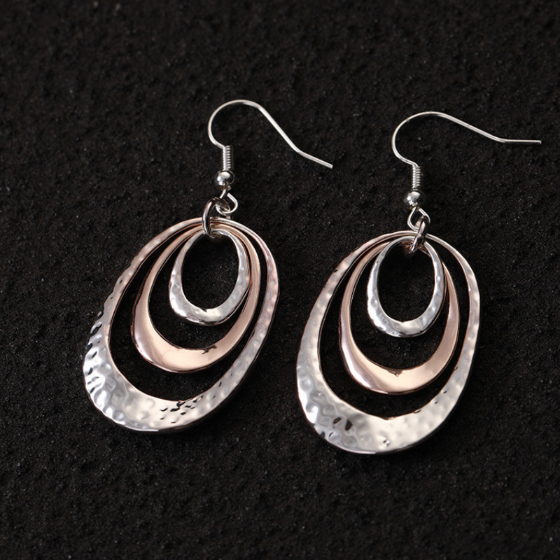 Hit Color Stylish Three-layer Oval Pendant Earrings