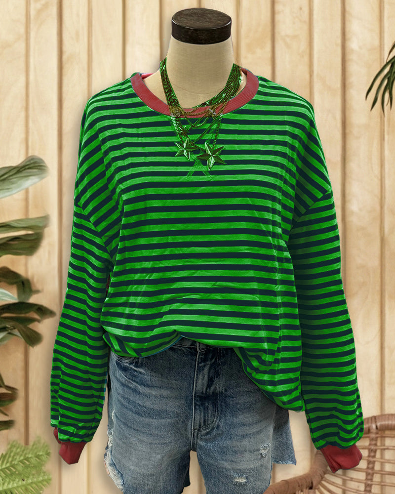 Patchwork Striped On-trend Round Neck Sweatshirt