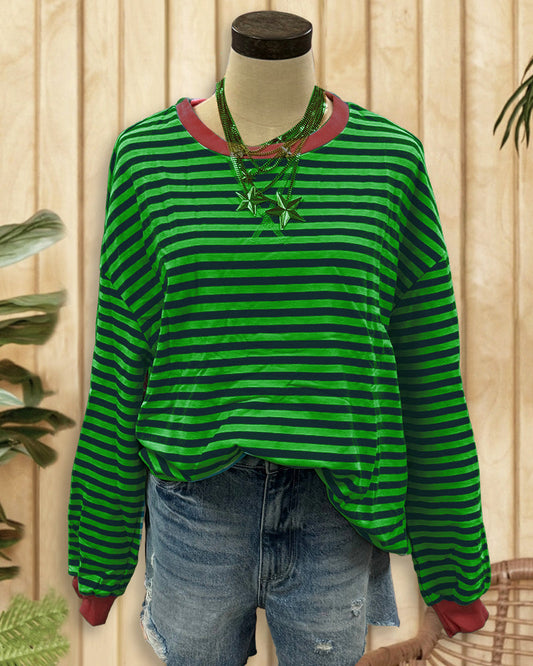 Patchwork Striped On-trend Round Neck Sweatshirt