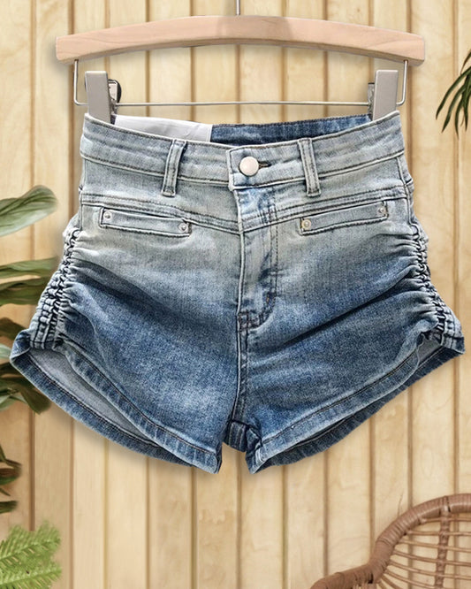 Gradient Denim On-trend Sherring Shorts