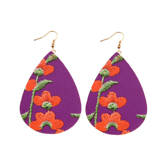 PU Floral Print Tropical Drop-shaped Earrings