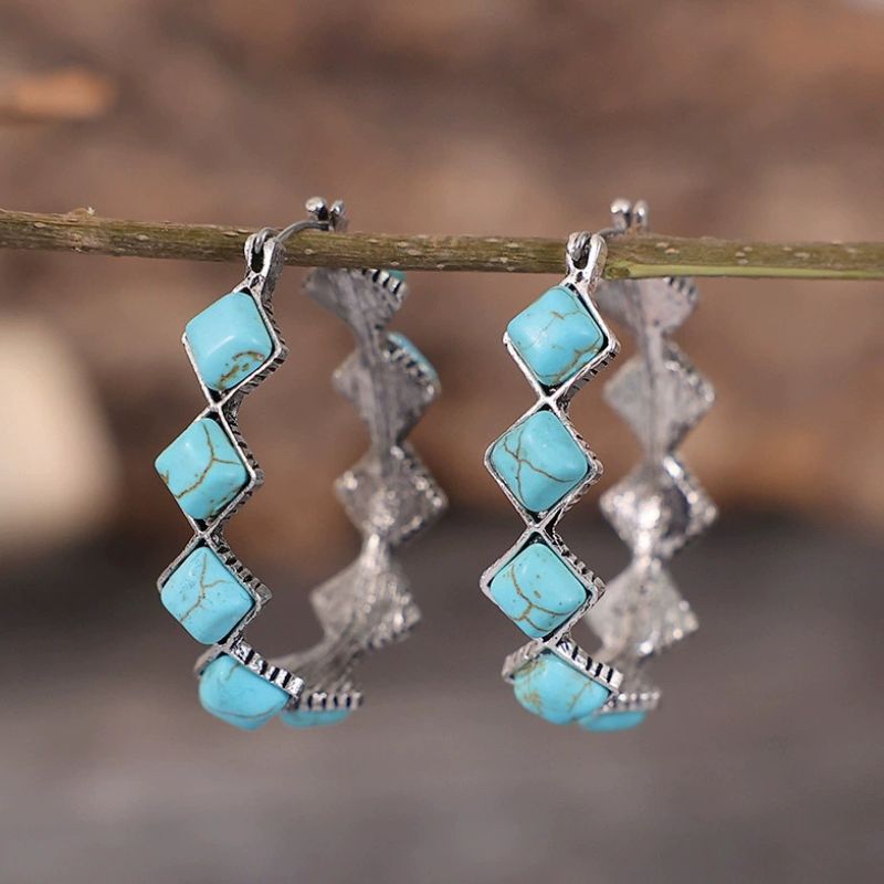 Turquoise Decor Feminine U-shaped Hoop Earrings