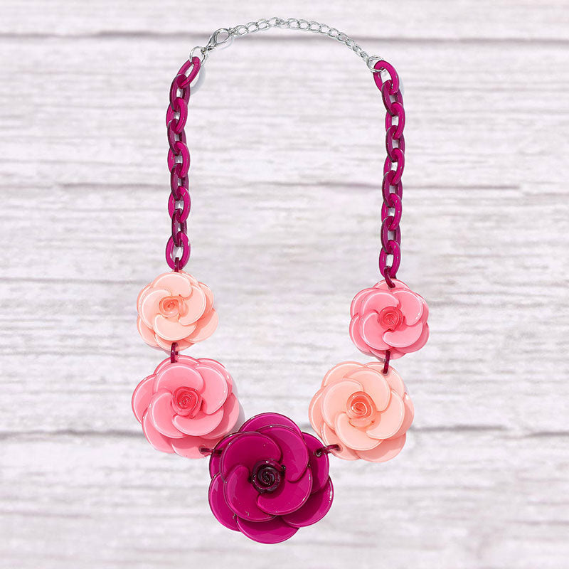 Romantic Color Block Flower Chain Necklace