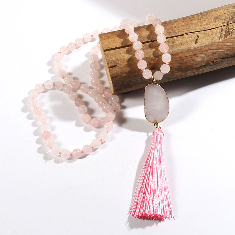 Gemstone Pendant Pretty Tassel Beaded Necklace