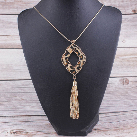 Geometric Leopard Tassel Pendant On-trend Necklace