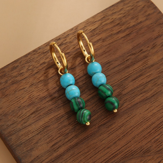 Color Block Turquoise Beading Pendant Retro Earrings